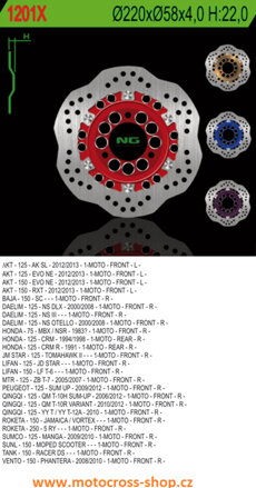 Brzd. kot. DAELIM 125 /00-08/, PEUGEOT 125 SUM /09-12/, (220X58X4) (3X85MM) WAVE