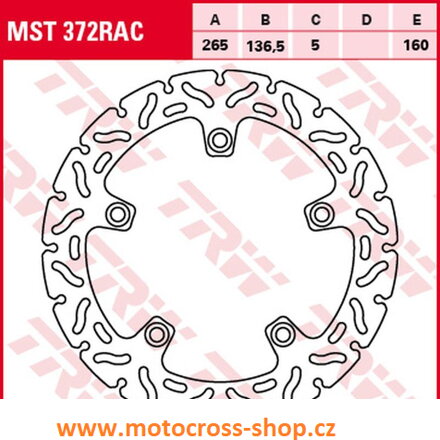 Brzdový kotouč BMW F 650/800GS/ADV /08-/ F 700GS /13-/, F 800R /09-, F 750/850GS /18-/, S 1000XR /15-19/, K 1200R/S /05-09/, R 1200GS/ADV/R/RT/HP2 /04-13/, R 1200S/ST /05-08/, K 1300R/S /09-15/ (265X136X5MM) WAVE